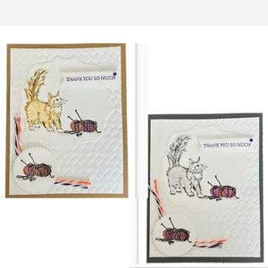 5 pk Hand Crafted Detailed THANK YOU SO MUCH Cat with Yarn Card setsBlank Inside